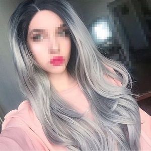 26" Long Wavy Ombre Grey Wig Synthetic Heat Resistant Cosplay Halloween Costume